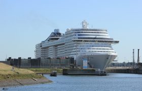 Ijmuiden, The Netherlands - September 10th, 2016: MSC Splendida a cruise ship owned and operated by MSC Cruises in sea lock IJmuiden